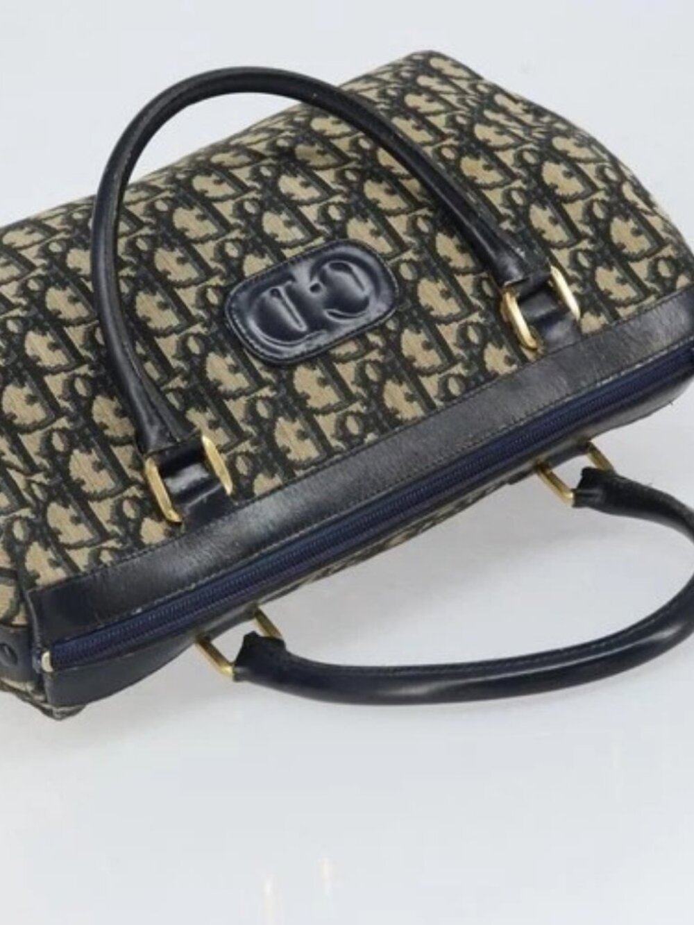 Christian Dior Trotter Canvas Boston Bag Navy Gold - Picture 5 of 16
